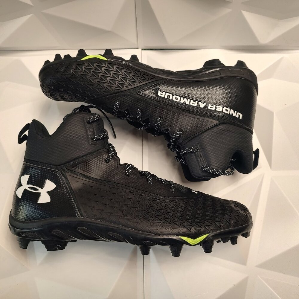 Under Armour Mens Football Cleat 16 Black White Shoe Lacrosse Spine Hammer